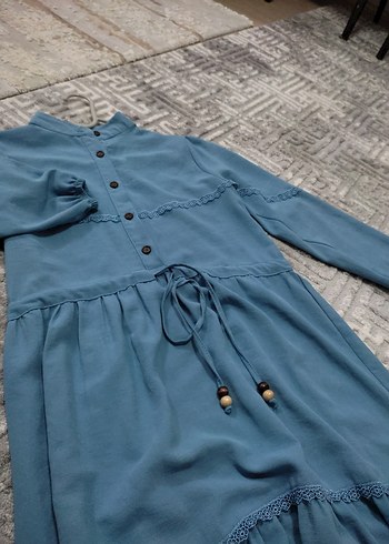 Mavi Uzun Elbise, Fırfırlı, Bohem Stil - Görsel 5