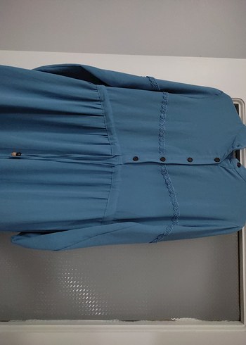 Mavi Uzun Elbise, Fırfırlı, Bohem Stil - Görsel 2