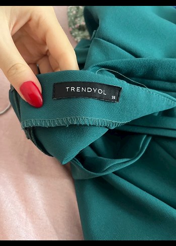 Trendyol Parlak Yeşil Mini Abiye Elbise - Görsel 4