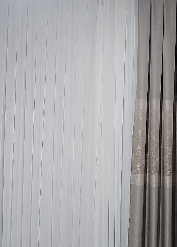 Bej Nakışlı Gri Desenli Perde - Görsel 2