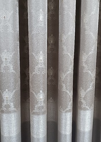 Bej Nakışlı Gri Desenli Perde - Görsel 3