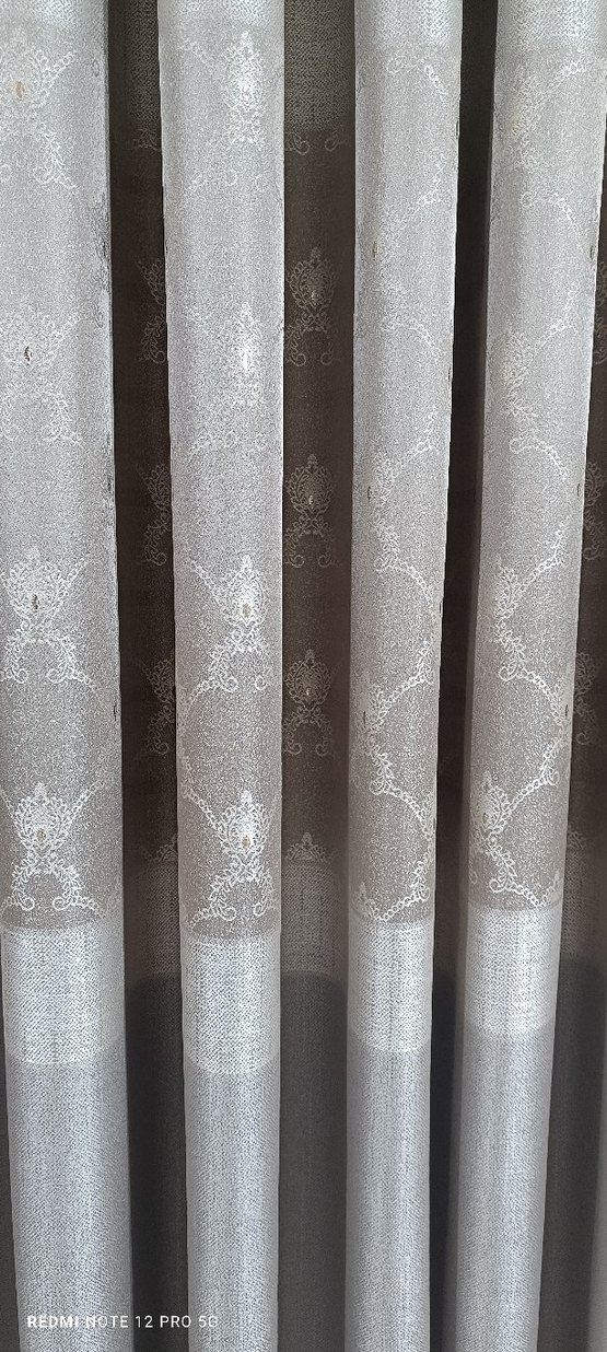 Bej Nakışlı Gri Desenli Perde - Görsel 3