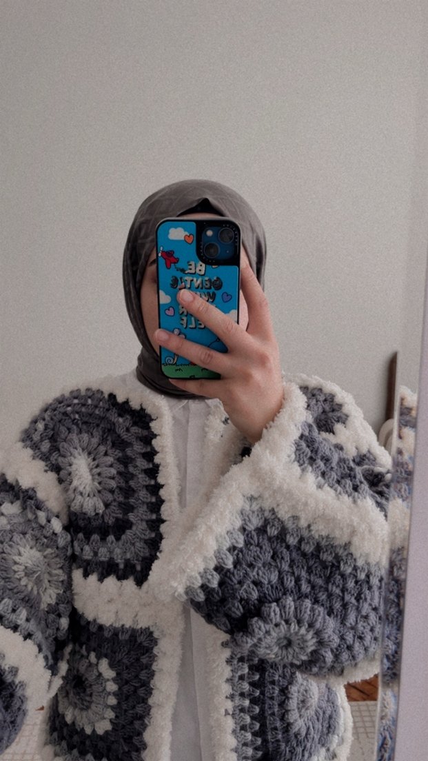 Gri Bohem Uzun Kollu Örgü Hırka - Görsel 3