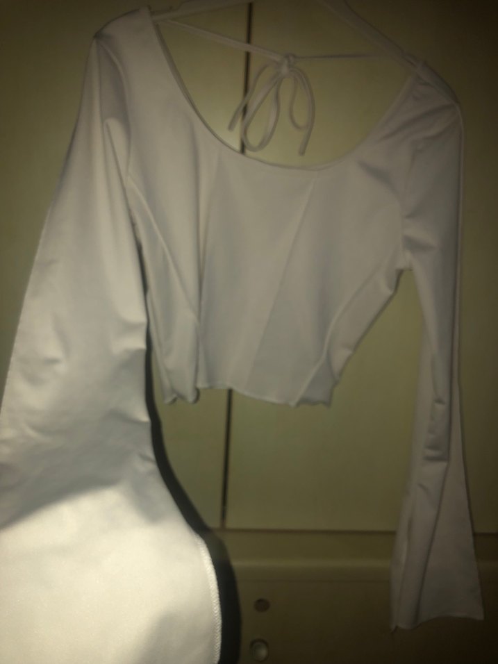 Beyaz Mini Uzun Kollu Bluz - Görsel 4