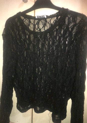 Siyah Dantel Detaylı Uzun Kollu Bluz - Görsel 2