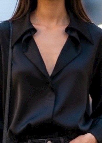 Siyah V Yaka Kadın Ofis Gömleği - Görsel 2