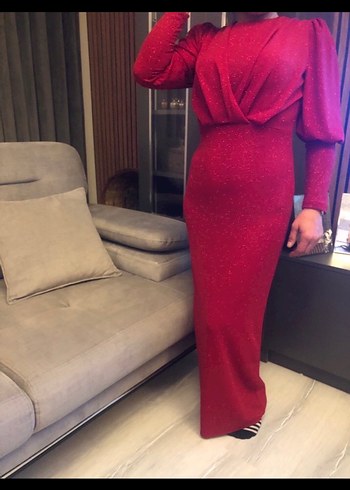 Bordo Drapeli Uzun Kollu Uzun Elbise - Görsel 5