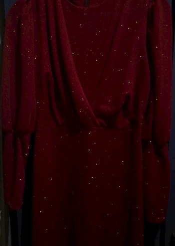 Bordo Drapeli Uzun Kollu Uzun Elbise - Görsel 2