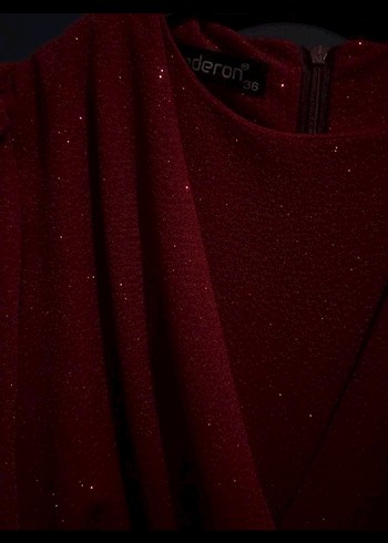 Bordo Drapeli Uzun Kollu Uzun Elbise - Görsel 3