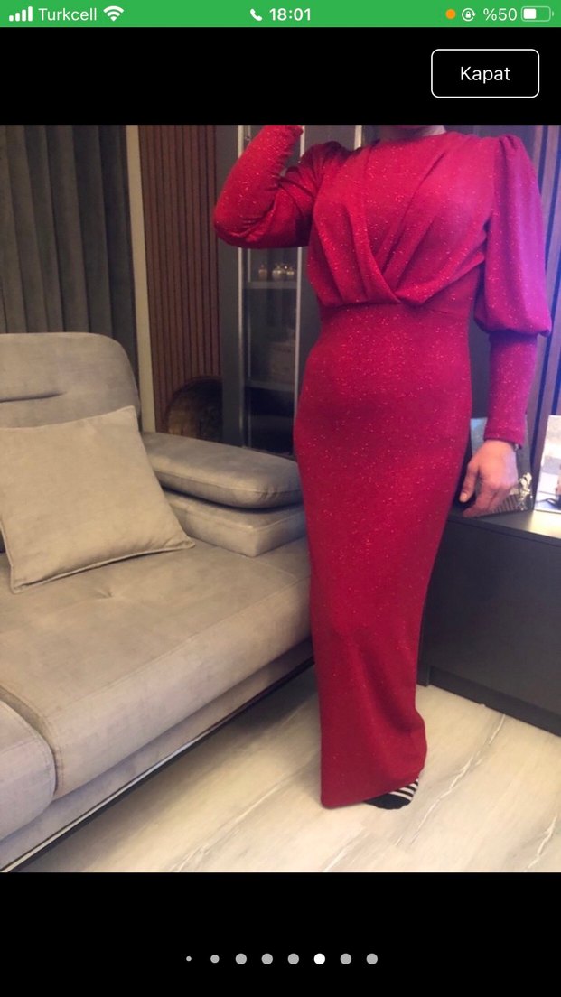 Bordo Drapeli Uzun Kollu Uzun Elbise - Görsel 5