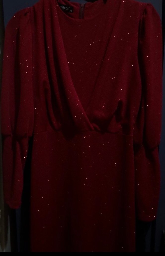 Bordo Drapeli Uzun Kollu Uzun Elbise - Görsel 2