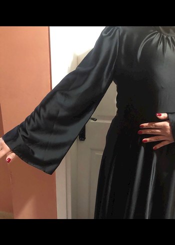 Siyah Saten Elbise - Görsel 2