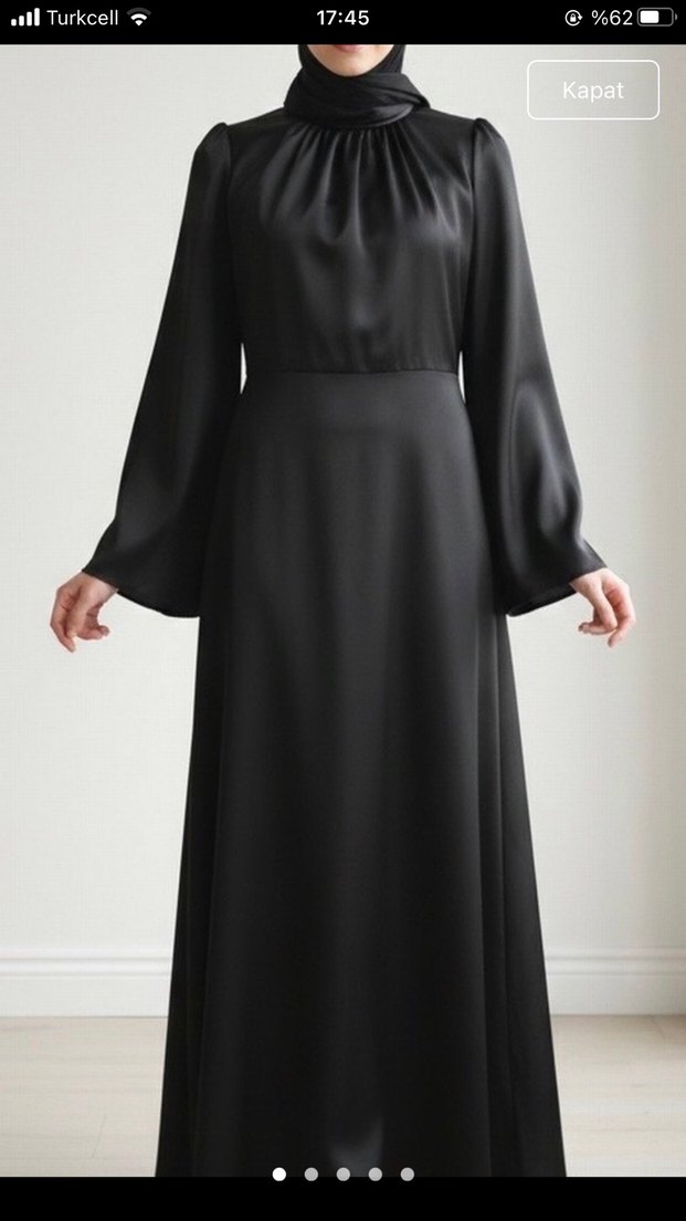 Siyah Saten Elbise - Görsel 4