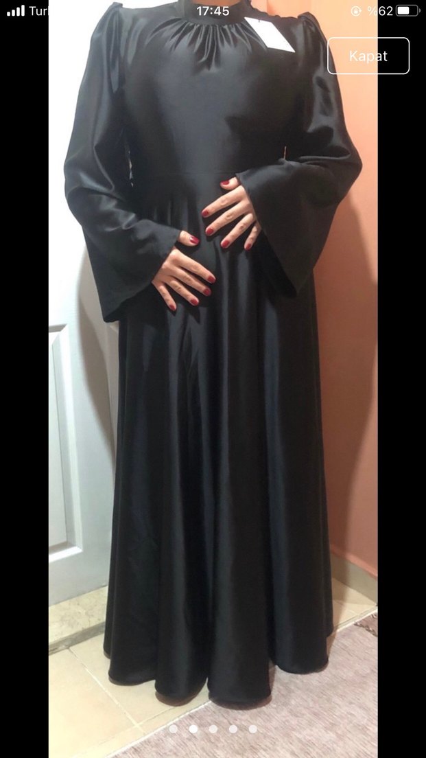 Siyah Saten Elbise - Görsel 3