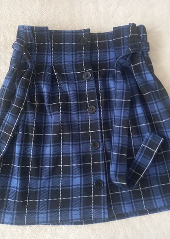 Düğmeli Lacivert Ekose Midi Etek - Görsel 3