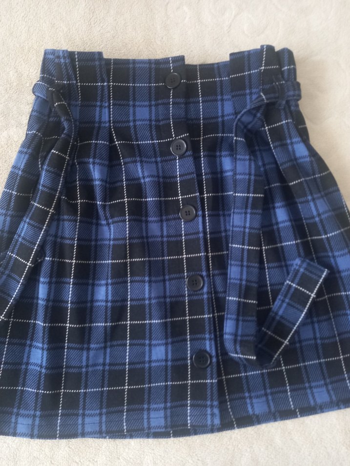 Düğmeli Lacivert Ekose Midi Etek - Görsel 3