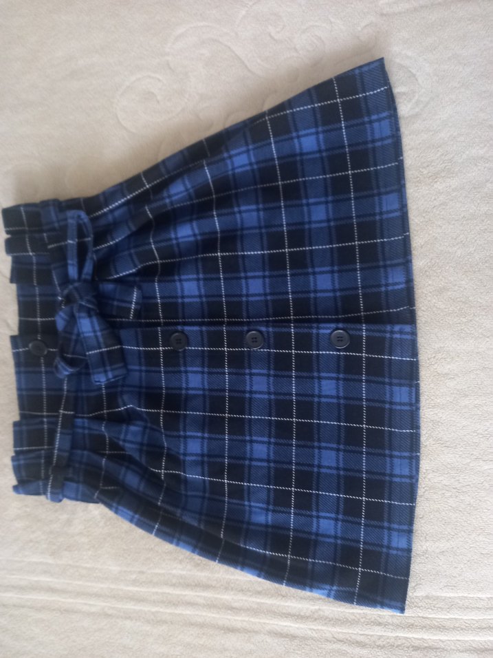 Düğmeli Lacivert Ekose Midi Etek - Görsel 2