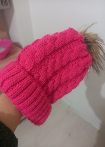 Pembe Örgü Kadın Bere - Görsel 3