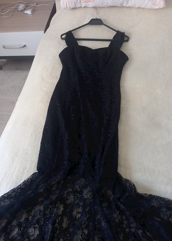 Siyah Dantel Uzun Straplez Gotik Elbise - Görsel 9