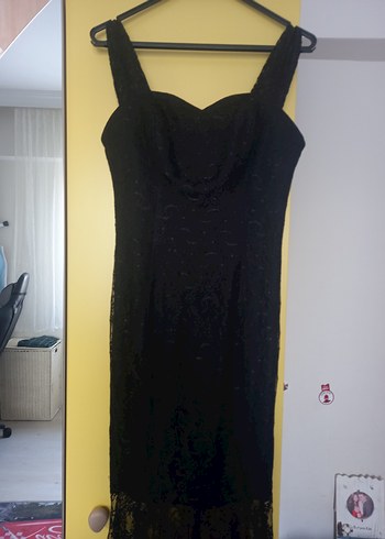 Siyah Dantel Uzun Straplez Gotik Elbise - Görsel 5