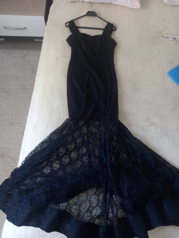 Siyah Dantel Uzun Straplez Gotik Elbise - Görsel 2