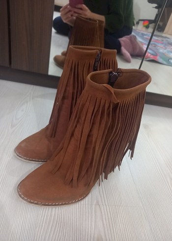 Püsküllü Kadın Süet Bohem Tarz Bot - Görsel 9