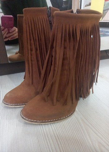 Püsküllü Kadın Süet Bohem Tarz Bot - Görsel 2