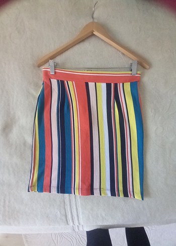 Çizgili Renkli Midi Etek - Görsel 2