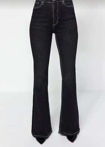 Düğmeli Siyah Kadın Jean - Görsel 2