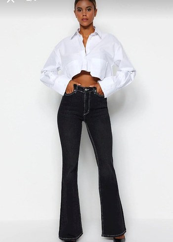 Düğmeli Siyah Kadın Jean - Görsel 3