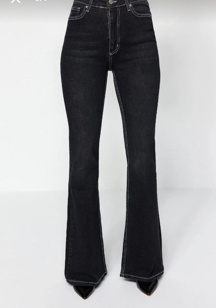 Düğmeli Siyah Kadın Jean - Görsel 2