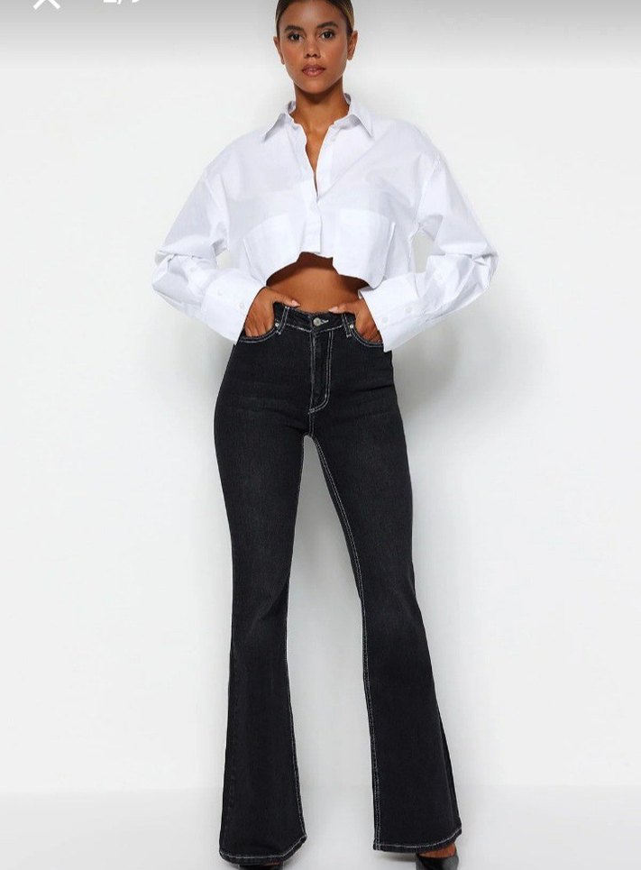 Düğmeli Siyah Kadın Jean - Görsel 3