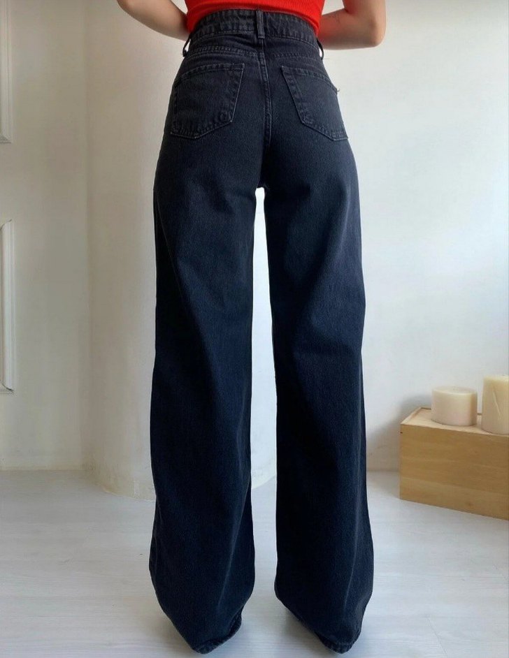 Yırtık Detaylı Siyah Salaş Kadın Kot Pantolon - Görsel 2