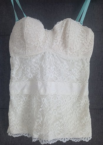 Dantel Detaylı Beyaz yeşil askılı Büstiyer - Görsel 2