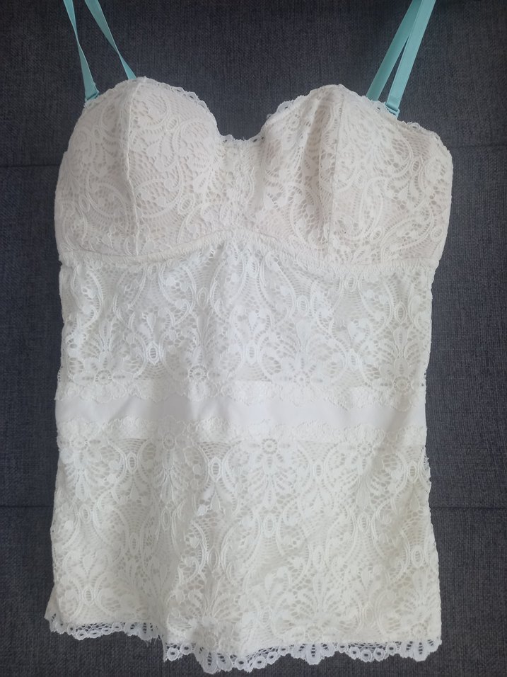 Dantel Detaylı Beyaz yeşil askılı Büstiyer - Görsel 2