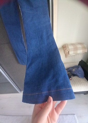 Düğmeli Lacivert Midi Kadın Kot Pantolon - Görsel 6