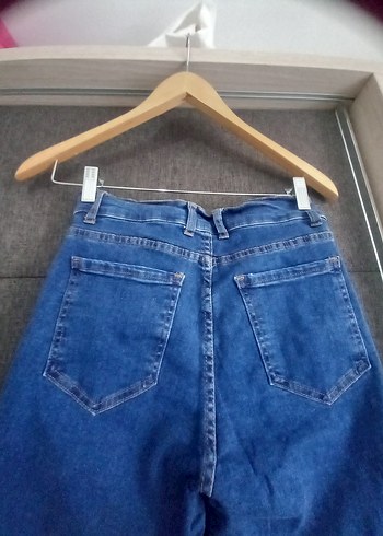 Düğmeli Lacivert Midi Kadın Kot Pantolon - Görsel 5