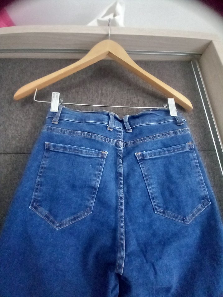 Düğmeli Lacivert Midi Kadın Kot Pantolon - Görsel 5