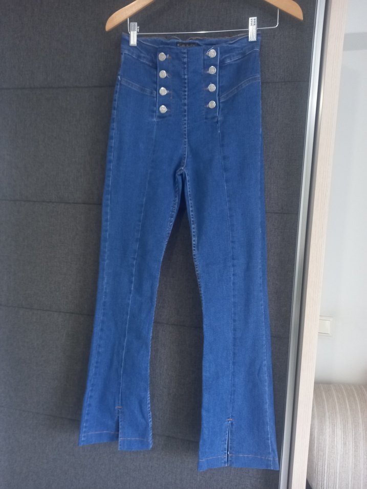 Düğmeli Lacivert Midi Kadın Kot Pantolon - Görsel 2