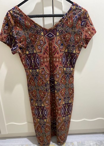 Bohem V Yaka Desenli Kısa Kollu Bluz - Görsel 2