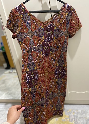 Bohem V Yaka Desenli Kısa Kollu Bluz - Görsel 3