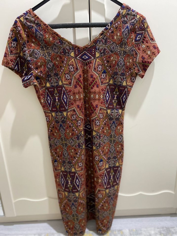 Bohem V Yaka Desenli Kısa Kollu Bluz - Görsel 2