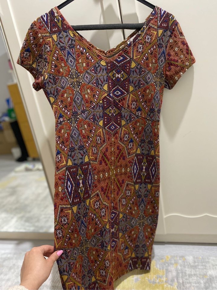 Bohem V Yaka Desenli Kısa Kollu Bluz - Görsel 3