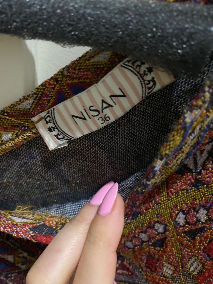 Bohem V Yaka Desenli Kısa Kollu Bluz - Görsel 4