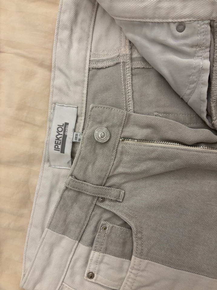 Ipekyol Colorblock Düğmeli Bej Gri Tie-Dye Kadın Denim Pantolon - Görsel 3