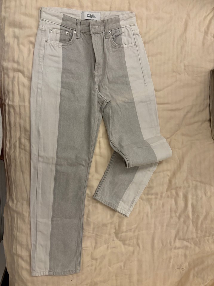 Ipekyol Colorblock Düğmeli Bej Gri Tie-Dye Kadın Denim Pantolon - Görsel 2