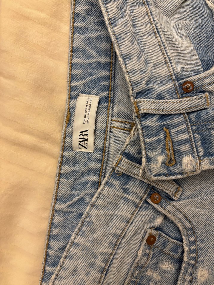 Zara Düğmeli Mavi Kadın Midi Kot Pantolon - Görsel 3