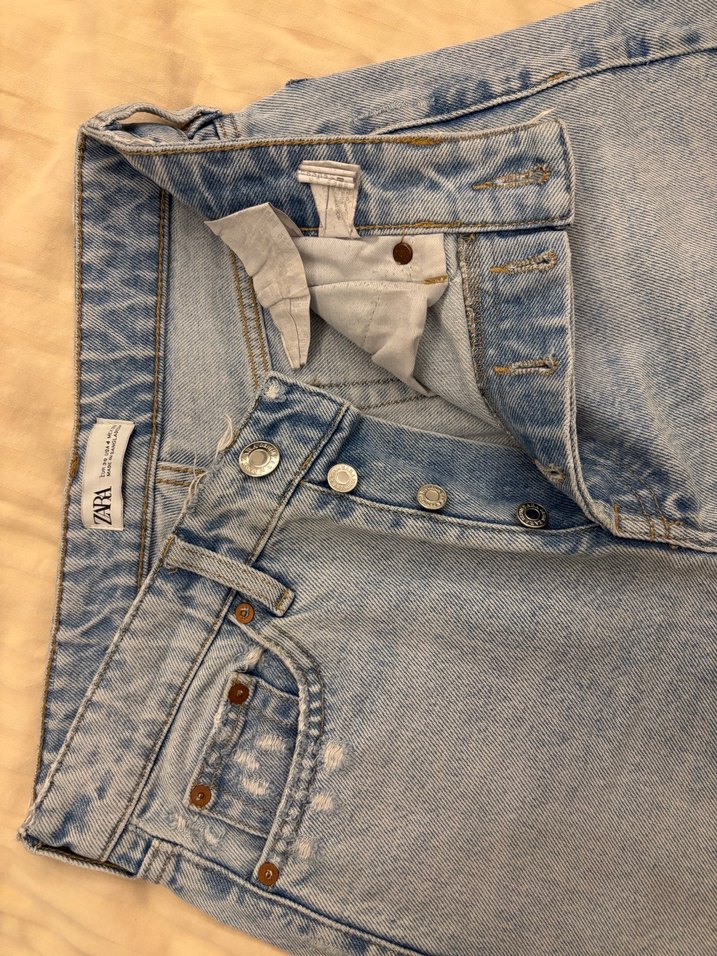 Zara Düğmeli Mavi Kadın Midi Kot Pantolon - Görsel 2