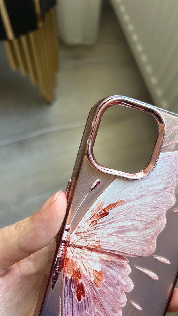 Pembe Parlak Kelebek Desenli Telefon Kılıfı - Görsel 3