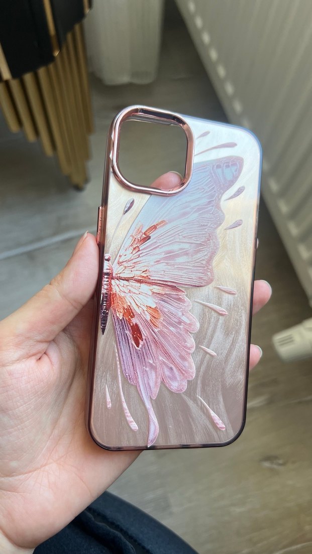 Pembe Parlak Kelebek Desenli Telefon Kılıfı - Görsel 2